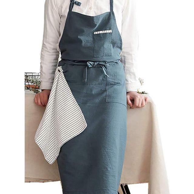 AOBBYBBS Adjustable Japan Nordic Style Soft Cotton Linen Apron with Four Pockets A Towel
