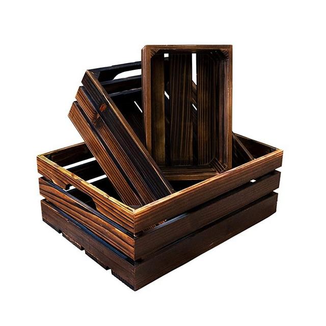 EZDC Set of 3 Nesting Wooden Crates, 16 x 12” Wall Mounted Wooden Basket, Storage Crates, Wooden Crate Box for Storage, Display Risers, Decoration