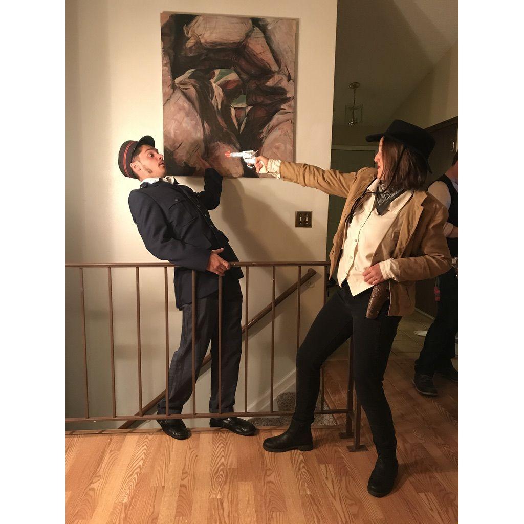 First Halloween in Denver — train conductor and train robber