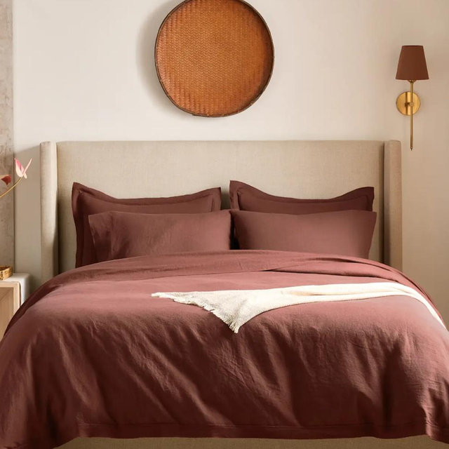 European Linen Double Flange Duvet Cover Set - Bordeaux, King/Cal King