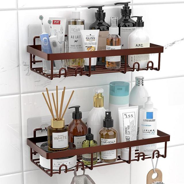 Moforoco Shower Caddy Shelf Organizer Rack, Self Adhesive Bronze Bathroom Shelves Basket, Home Farmhouse Wall Shower Inside Organization and Storage Decor Rv Accessories, First Apartment Essentials