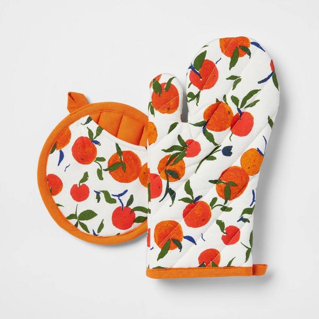 2pc Cotton Oranges Oven Mitt and Pot Holder Set - Opalhouse™