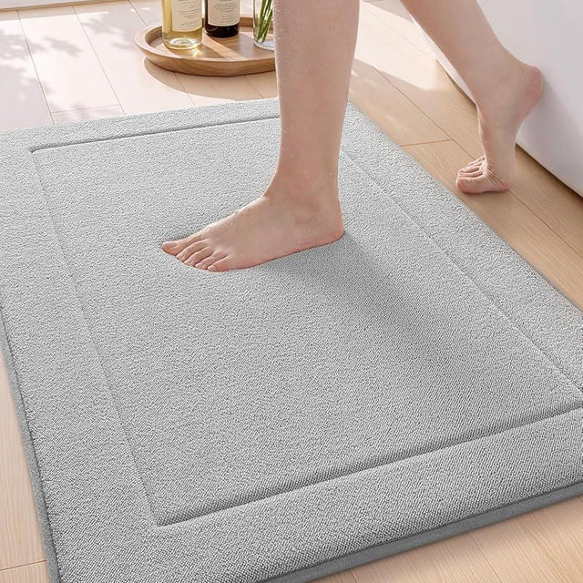 Color&Geometry Thick Memory Foam Grey Bathroom Rugs, 24"x36" Non Slip Super Absorbent Bathmat, Quick Dry Washroom Carpet, Ultra Soft Bath Mat for Outside Shower Floor, Bathtub, Laundry Room