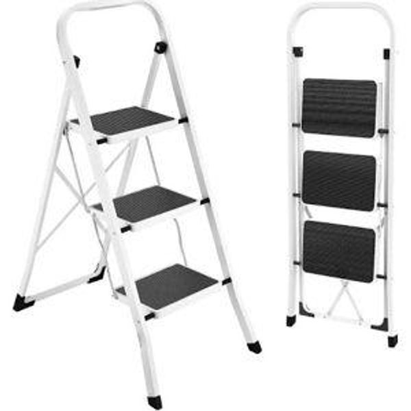 HBTower Step Ladder Folding Step Stool for Adults with Anti-Slip Pedal,330 lbs Capacity for Kitchen, Home,White