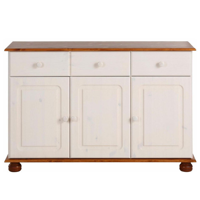 RealRooms Chester Sideboard with 3 Drawers and 2 Cabinets, White and Honey