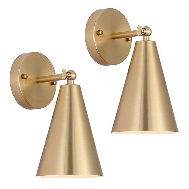 MWZ Gold Sconces Set of 2, Modern Brass Wall Sconces Lighting Fixtures with Metal Shade, Indoor Decor Wall Mount Swing Arm Lamp for Bedroom,Bedside,Kitchen,Hallway,Living Room,Reading,Bar,ETL Listed