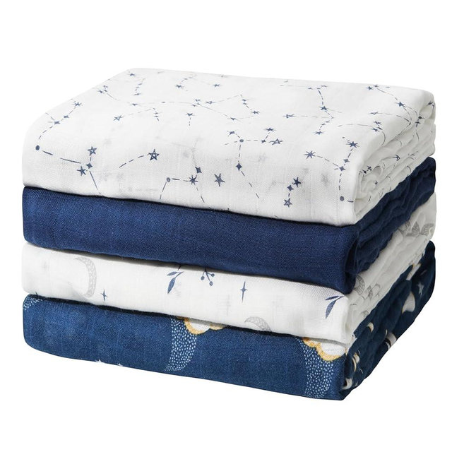Momcozy Muslin Swaddle Blankets, Ultra Soft Neutral Swaddle Blanket, Breathable Large 47'' x 47'' Baby Infant Newborn Boys Girls Swaddling Receiving Blanket Wraps, Midnight Star Clouds