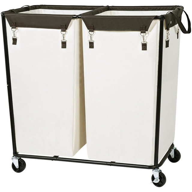STO STO 280L Rolling Industrial Laundry Hamper with Wheels, 2-Compartment Extra Large Laundry Sorter, Heavy Duty Dirty Clothes Basket Cart with Metal Frame for Home or Commercial Use, Beige