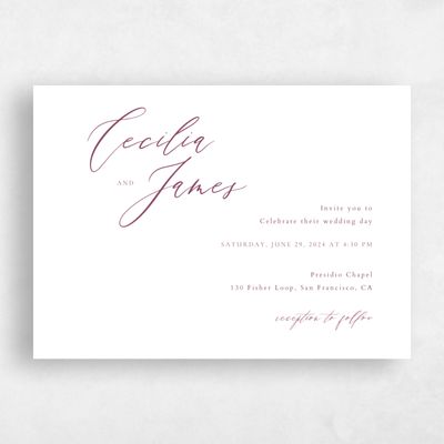 Deep Magenta, Purple Wedding Invitation - Seville Landscape