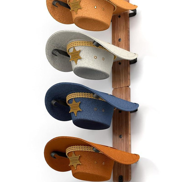 Midukit Cowboy Hat Rack for Wall, Cowboy Hat Holder for 4 with Hooks,Wooden Rustic Metal Hanger for Wall with Pine Board,Western Baseball Hat Rack Holder for Fedora, Sun Hats