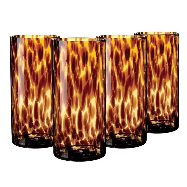 Joseph Sedgh Collection Tortoise Shell Highball Glass Set of 4 – 14.54 oz Borosilicate Cocktail & Water Glasses – Durable, Lead-Free, Dishwasher Safe – Elegant Gift Packaging