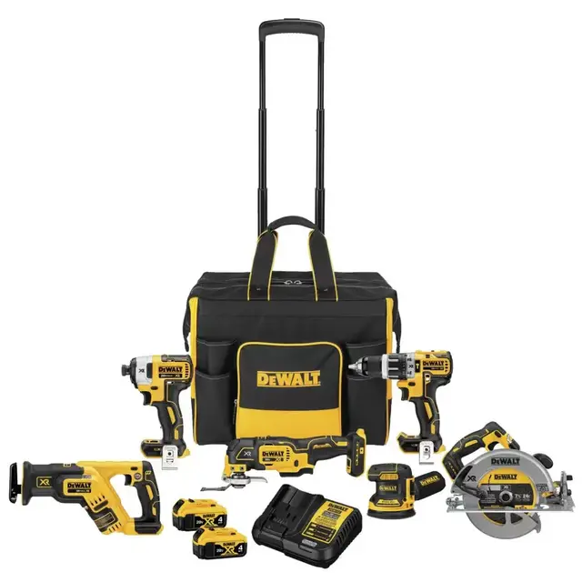 DEWALT XR 6-Tool 20-Volt Max Brushless Power Tool Combo Kit with Soft Rolling Case (2-Batteries and charger Included)