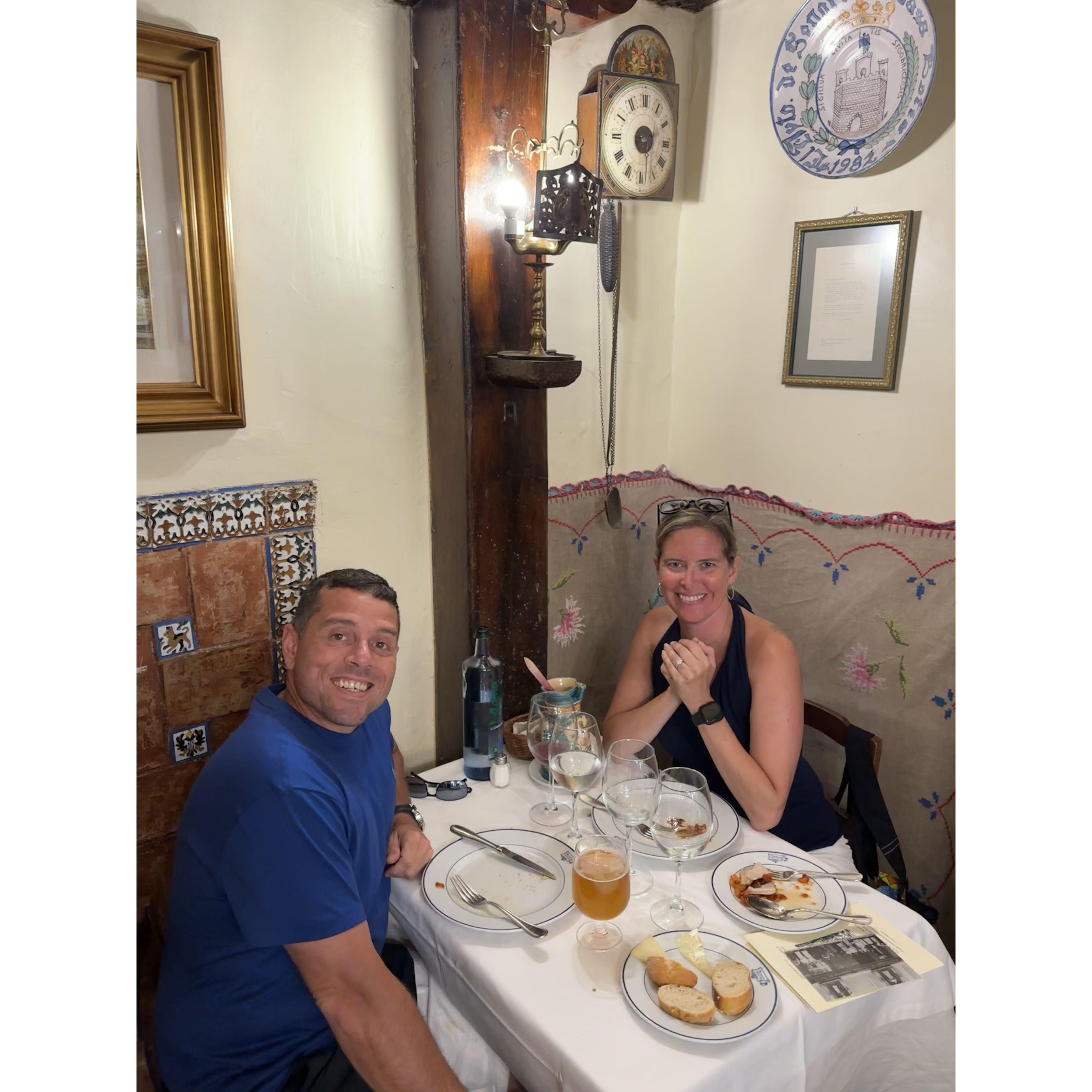 Sitting at Ernest Hemingway's favorite table at the world's oldest restaurant.
Restaurante Botin
Madrid, Spain