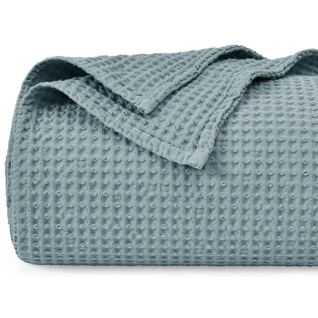 PHF 100% Cotton Waffle Weave Blanket King Size 104" x 90"-Lightweight Washed Soft Breathable Blanket for All Season -Perfect Blanket Layer for Couch Bed Sofa-Elegant Home Decoration - Ocean