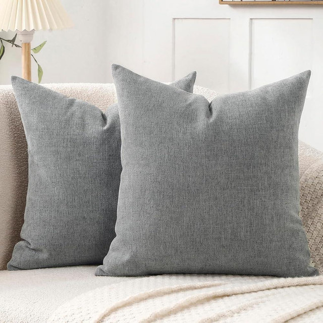 Jepeak 20x20 Inch Decorative Chenille Throw Pillow Covers, Pack of 2 Cozy Concise Pillow Cases Soft Farmhouse Modern Square Cushion Covers for Sofa Couch Bed Living Room Home Decor, Grey