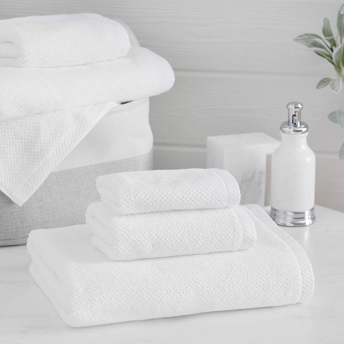 Welhome Franklin Premium 100% Cotton 6 Piece Towel Set | White | Popcorn Textured | Highly Absorbent | Durable | Low Lint | Hotel & Spa Bathroom Towels | 600 GSM | 2 Bath 2 Hand 2 Wash Towels