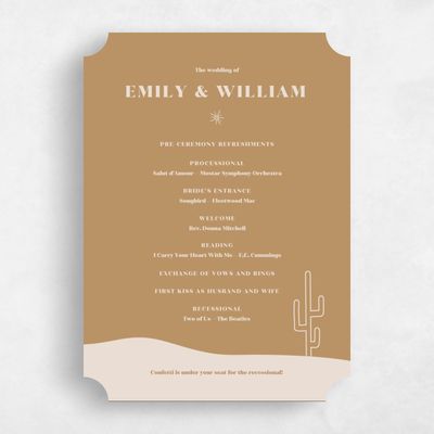 Beige Ticket Wedding Program - Hernando