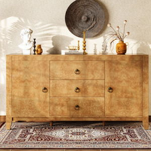 Dorne 60" Modern High Gloss Burl Sideboard with Adjustable Shelves, Yellow - Yellow