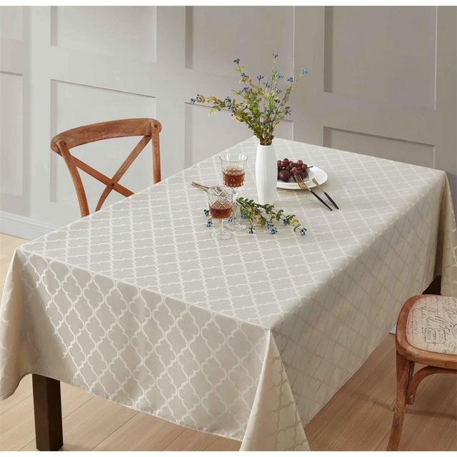 HLC.ME Modena Fabric Tablecloth, Jacquard Fabric Table Cloth for Rectangle Table, Advanced Water Resistance, Fade, Wrinkle, and Stain Resistant Table Cloth, Geometric Lattice Pattern