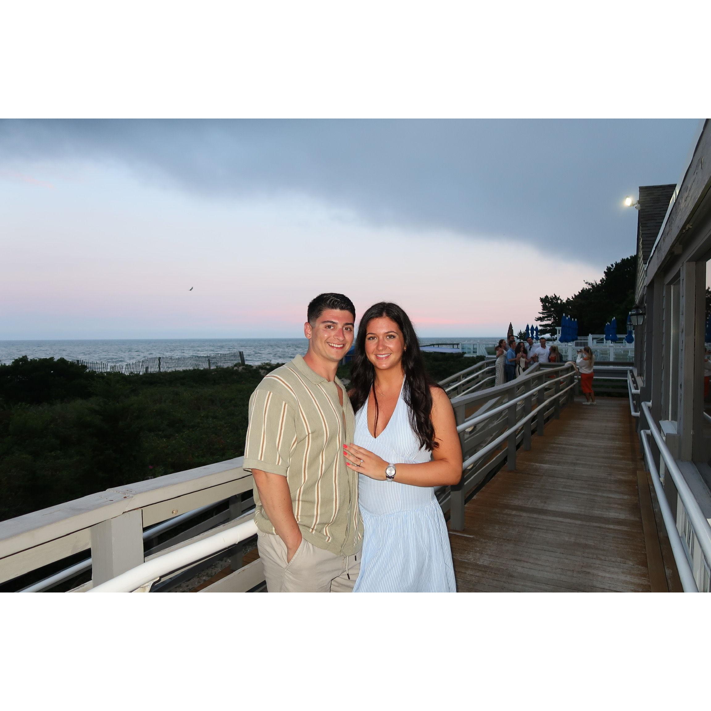 At our favorite Summer spot, Popponesset beach. We've spent 7 Summers here together and can't wait to get married here this Fall.
