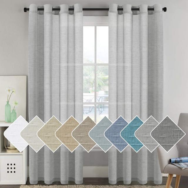 H.VERSAILTEX Privacy Protection Home Fashion Natural Linen Rich Quality Curtain Sheers Multi Size 52x96 - Inch/Nickel Grommet Top Linen Curtain Panels Indoor Curtains (Set of 2, Dove Gray)