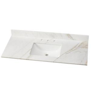 49 in. W Marble Single Basin Vanity Top in Arabescato Venato with White Basin