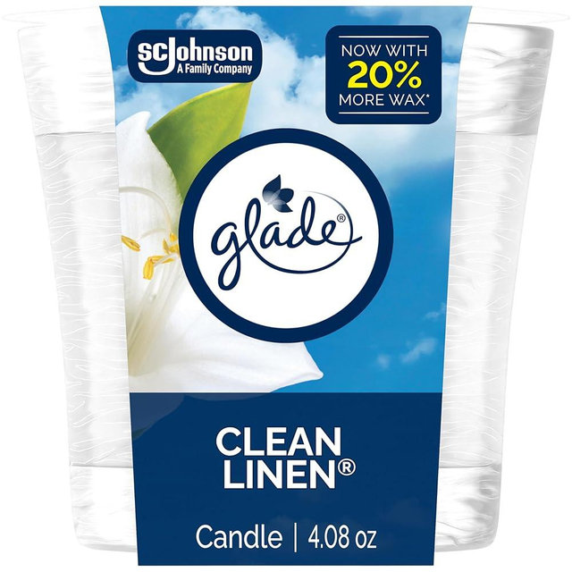 Glade 1-Wick Scented Candle Jar, Clean Linen, Air Freshener Infused with Essential Oils, 4.08 Oz