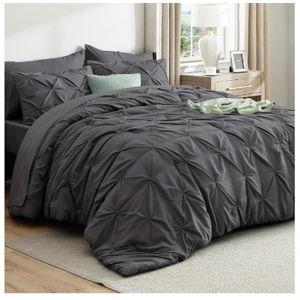 Bedsure Full Comforter Set Dark Grey - Bed in a Bag Full Size Bedding Set 7 Pieces, GentleSoft™ Pintuck Bed Set Gift for Family, All Season Down Alternative Comforter with Sheets, Pillowcases & Shams