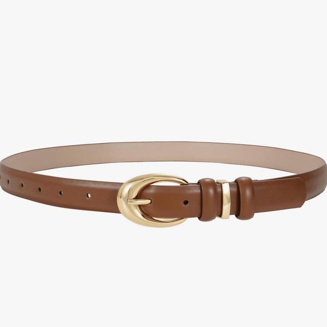 Women Leather Belt for Jeans Pants Fashion Ladies Skinny Faux Leather Dress belt with Gold Buckle