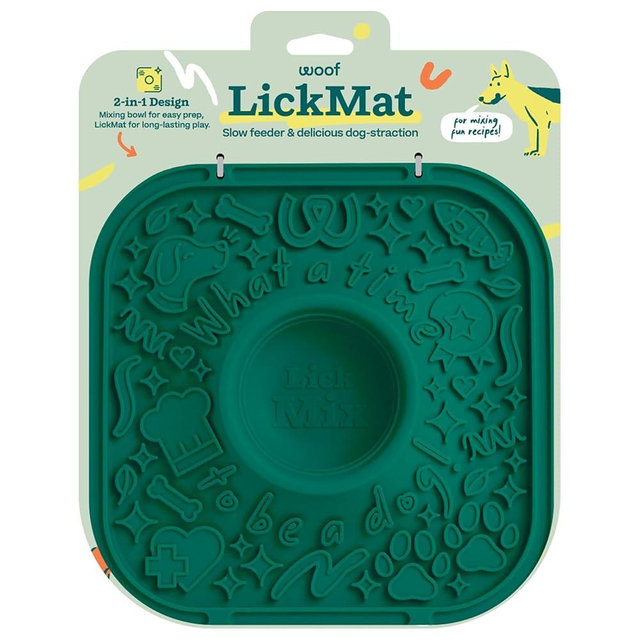 WOOF LickMat - Easy-to-Clean Lick Mat for Dogs - Slow Feeder Mat with Non-Slip Design - BPA-Free Silicone Lick Mat - Interactive Dog Toys - Green