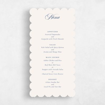 Blue Scalloped Wedding Menu - Loxley