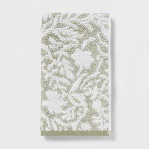 Performance Plus Hand Towel Light Green Floral - Threshold™: Cotton Jacquard, Fade-Resistant, OEKO-TEX Certified