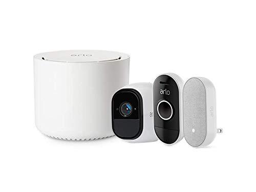 Arlo Smart Home Security Kit with Arlo Pro Camera [Rechargeable, Night Vision, Indoor/Outdoor, HD, 2-Way Audio], Doorbell [Wire-Free, Weather-Resistant], and Chime. Works with Amazon Alexa