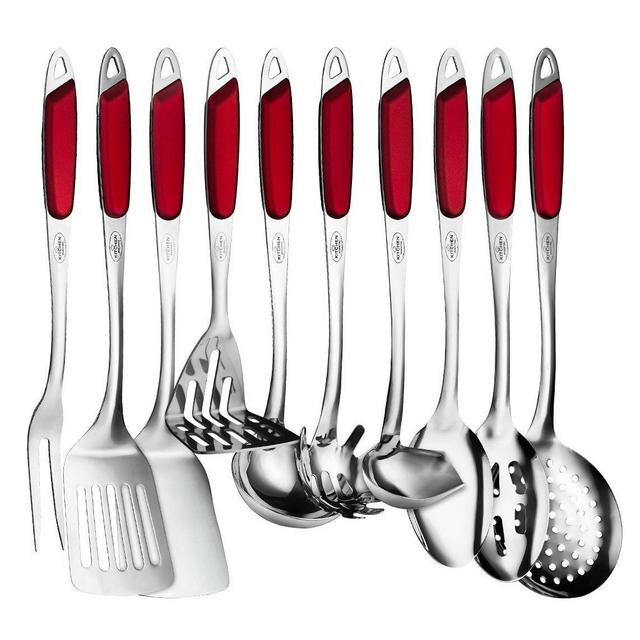 Kitchen Maestro Stainless Steel with Rubber Coated Grip Utensil Set of 10