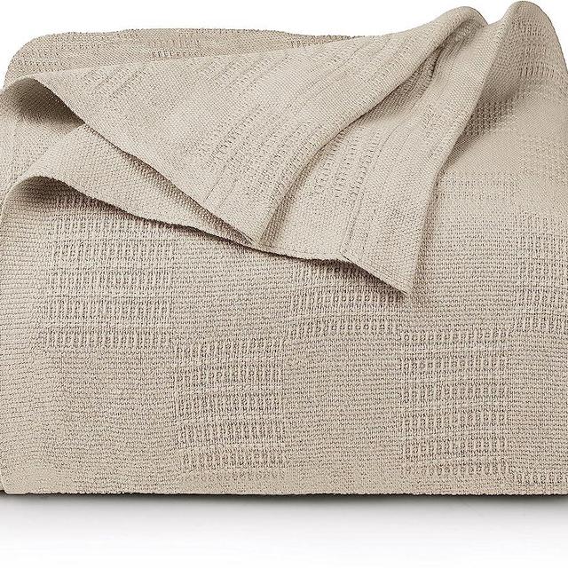 Utopia Bedding 100% Cotton Blanket (King Size - 90x108 Inches) 350GSM Lightweight Thermal Blanket, Soft Breathable Blanket for All Seasons (Khaki)