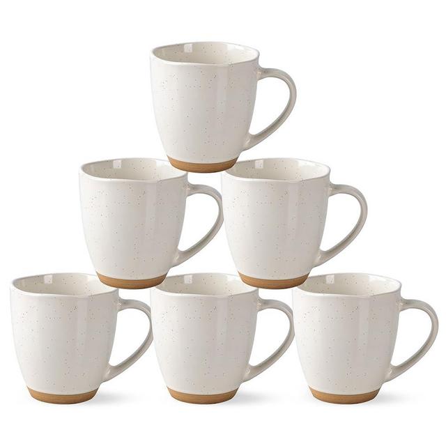 AmorArc 12oz Ceramic Coffee Mugs set of 6, Stylish Coffee Mugs with Rustic Terracotta Underside for Latte/Cappuccino/Milk/Cocoa, Dishwasher&Microwave Safe, Light Beige
