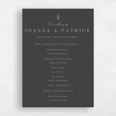 Dark Charcoal, Grey Wedding Program - Sivas