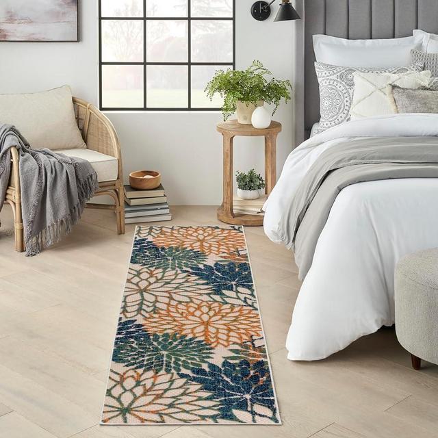 Nourison Aloha Indoor/Outdoor Blue Green 2' x 6' Area Rug, Easy Cleaning, Non Shedding, Bed Room, Living Room, Dining Room, Backyard, Deck, Patio (2x6)