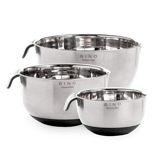 BINO 3-Piece Stainless Steel Mixing Bowl Set, Black - Stainless Steel Mixing Bowls Set Mixing Bowls for Kitchen Stainless Steel Bowls Metal Mixing Bowls Kitchen Bowls