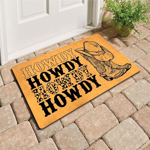 Funny Welcome Doormat Front Door Entry Rugs Welcome Mat with Rubber Back (30 x 18 inch)Howdy How do you do In Western Cowboy Boots Hats House Warming Gift Decorative Mats for Front Porch Kitchen Rug