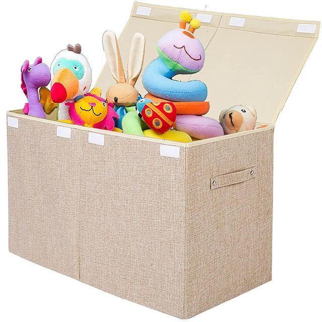 Large Toy Box Chest Storage with Flip-Top Lid, Collapsible Kids Storage Boxes Container Bins for Toys, Playroom Organizers, 25"x13" x16"(Linen Beige)