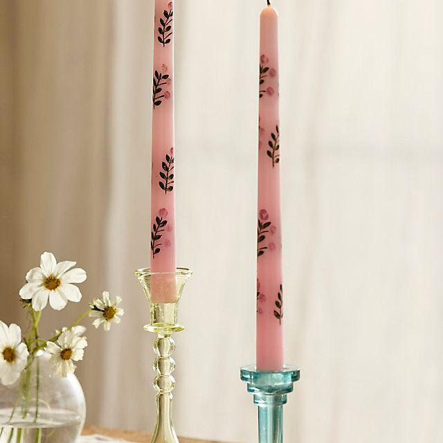 Painted Floral Taper Candles, Set of 2