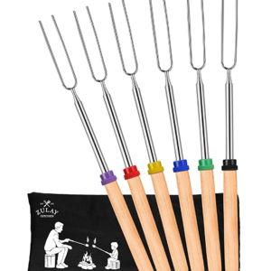 Zulay Kitchen 6 Pack Smores Sticks for Fire Pit - Long Marshmallow Roasting Sticks Smores Kit - Perfect Smore Skewers & Hot Dog Forks For Campfires, Camping Essentials S'mores Gear (Extendable Sticks)