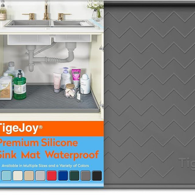 TigeJoy Under Sink Mat 19" x 19" - Silicone Sink in Kitchen and Bathroom Organizers and Storage, Waterproof Protector for Drawer Shelf and Cabinet Liner, Flexible Sink Drip Tray