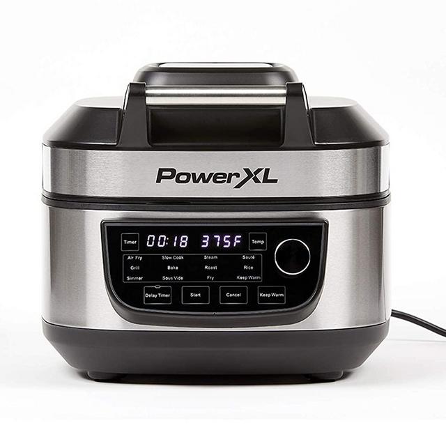 PowerXL Grill Air Fryer Combo 12-in-1 Indoor Grill, Air Fryer, Slow Cooker, Roast, Bake, 1550-Watts, Stainless Steel Finish