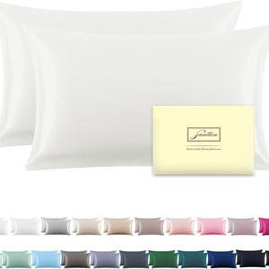 Silk Pillow Cases 2 Pack Soft Breathable and Sliky Standard Size Pillow Cases Set of 2,Natural Mulberry Satin Silk Pillowcase with Hidden Zipper for Hair and Skin (Ivory,20"X 26",2pcs)