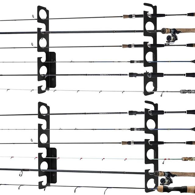 Iswabard Fishing Rod Holders for Garage Fishing Pole Holders , 2 Pack, Metal, Holds 12 Rods Fishing Rod Holders Wall Ceiling Rod Rack Wall Mounted Storage Rack, Black, Fishing Pole Holders for Garage