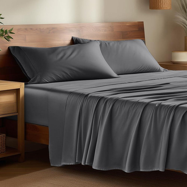 Bare Home 100% Rayon Made from Bamboo Luxury Full Sheet Set - 4 Piece Bedding Set - Deep Pockets - Cooling Sheets - Breathable - Easy Fit - Soft Bedding Sheets & Pillowcases (Full, Grey)