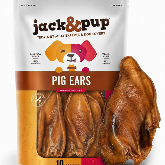 Jack&Pup Pig Ears for Dogs (10 Pack) - All Natural Single Ingredient Extra Thick Large Whole Pigs Ears - Premium Dog Pig Ear Treats - Natural Dog Pork Chews; Excellent Rawhide Alternative