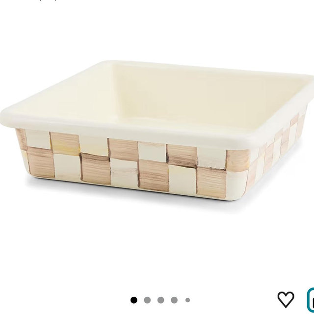 Enamel Square Baking Pan for Oven, Square Oven Pan, 8", Brown-and-White Mocha Check